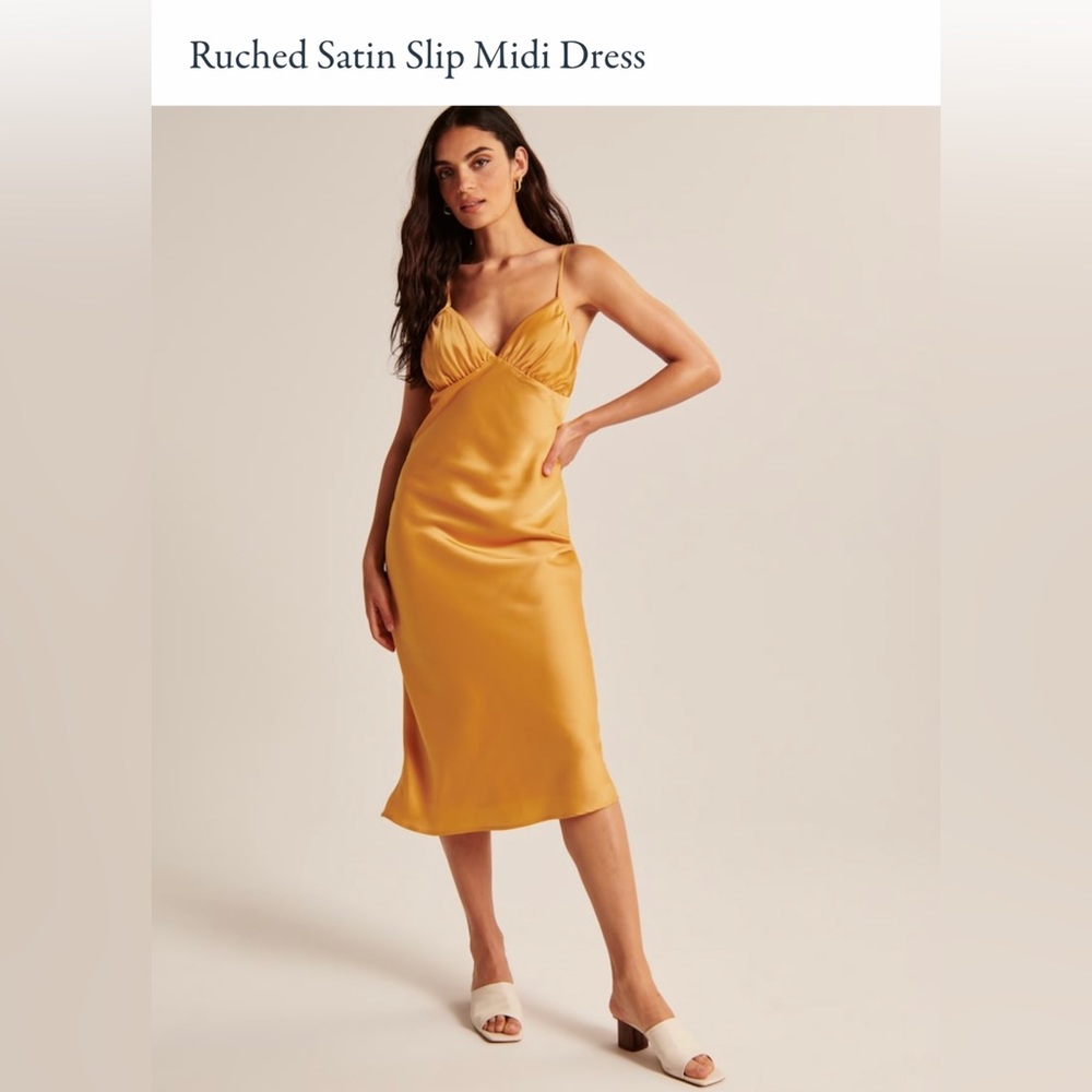 Abercrombie Ruched satin slip midi dress